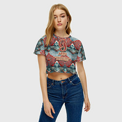 Футболка 3D укороченная женская 9 мая спасибо деду за победу паттерн, цвет: 3D-принт — фото 2