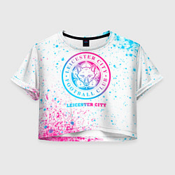 Футболка 3D укороченная женская Leicester City neon gradient style, цвет: 3D-принт