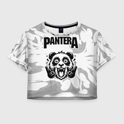 Футболка 3D укороченная женская Pantera рок панда на светлом фоне, цвет: 3D-принт