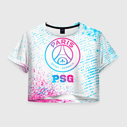 Футболка 3D укороченная женская PSG neon gradient style, цвет: 3D-принт