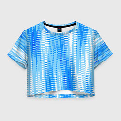Футболка 3D укороченная женская Бело-голубой полосатый, цвет: 3D-принт