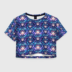 Футболка 3D укороченная женская Аниме персонаж с синими волосами, цвет: 3D-принт