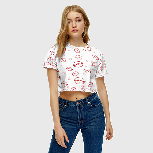 Женский топ Паттерн красные губы на белом - lips classic / 3D-принт – фото 3