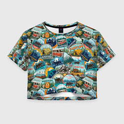 Футболка 3D укороченная женская Adventure stickers, цвет: 3D-принт