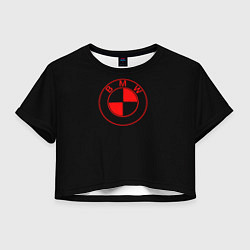 Футболка 3D укороченная женская BMW red logo, цвет: 3D-принт