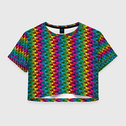 Футболка 3D укороченная женская Радужный разноцветный узор, цвет: 3D-принт