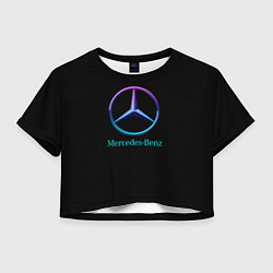 Футболка 3D укороченная женская Mercedes neon logo, цвет: 3D-принт