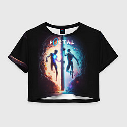 Футболка 3D укороченная женская Portal люди в прыжке, цвет: 3D-принт