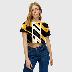 Футболка 3D укороченная женская Black and yellow stripes on a white background, цвет: 3D-принт — фото 2