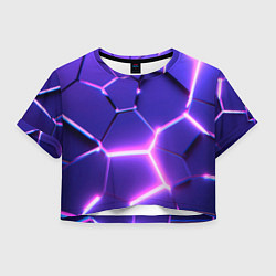 Футболка 3D укороченная женская Фиолетовые плиты с розовым свечением, цвет: 3D-принт
