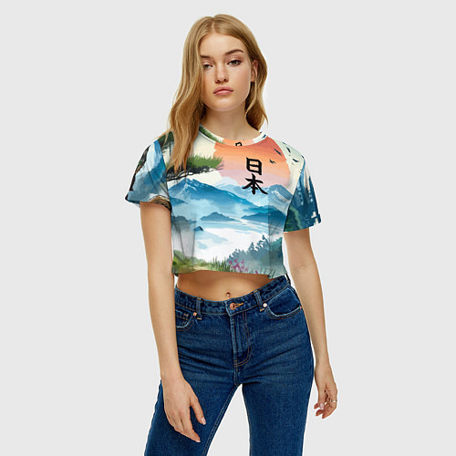 Женский топ Восход красного солнца - Японский пейзаж / 3D-принт – фото 3