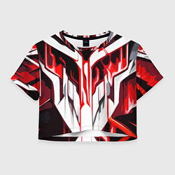 Футболка 3D укороченная женская Хаотичная красно-белая абстракция на чёрном фоне, цвет: 3D-принт