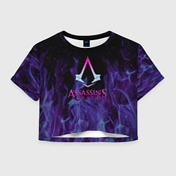 Футболка 3D укороченная женская Assassins Creed flame, цвет: 3D-принт