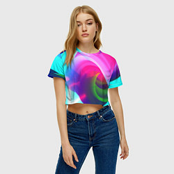 Футболка 3D укороченная женская Неоновая абстракция градиент, цвет: 3D-принт — фото 2