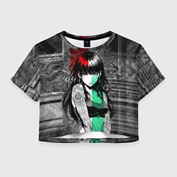 Футболка 3D укороченная женская Девушка с татуированными плечами, цвет: 3D-принт