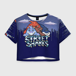 Футболка 3D укороченная женская Уличные акулы, цвет: 3D-принт