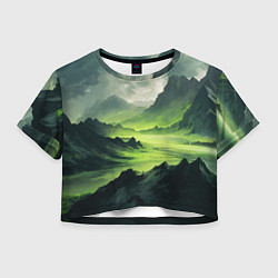Футболка 3D укороченная женская Ядовитая горная местность - токсичная кислотная до, цвет: 3D-принт