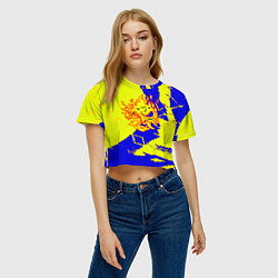 Футболка 3D укороченная женская Samurai logo yellow fire, цвет: 3D-принт — фото 2