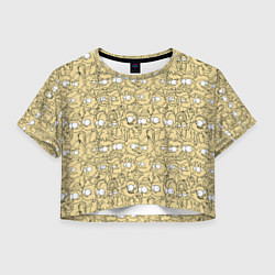 Футболка 3D укороченная женская Дудл человечки носатые - паттерн, цвет: 3D-принт