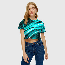 Футболка 3D укороченная женская Неоновая броня абстракция, цвет: 3D-принт — фото 2