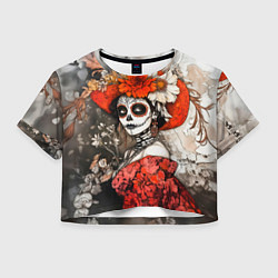 Футболка 3D укороченная женская Катрина в красном, цвет: 3D-принт