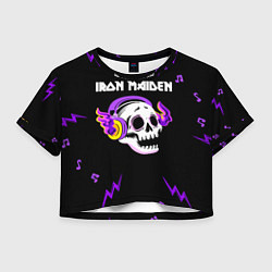 Футболка 3D укороченная женская Iron Maiden неоновый череп, цвет: 3D-принт