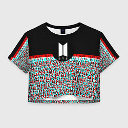 Футболка 3D укороченная женская BTS glitch, цвет: 3D-принт