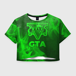 Футболка 3D укороченная женская GTA - green gradient, цвет: 3D-принт