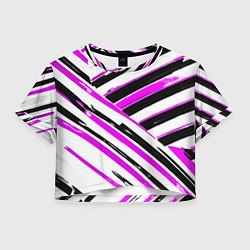 Футболка 3D укороченная женская Розово-чёрные полосы на белом фоне, цвет: 3D-принт