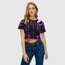 Футболка 3D укороченная женская Purple lines on a black background, цвет: 3D-принт — фото 2