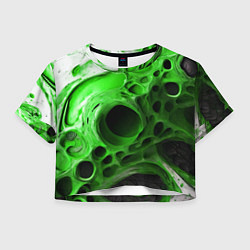 Футболка 3D укороченная женская Зелёно-белая абстрактная структура, цвет: 3D-принт