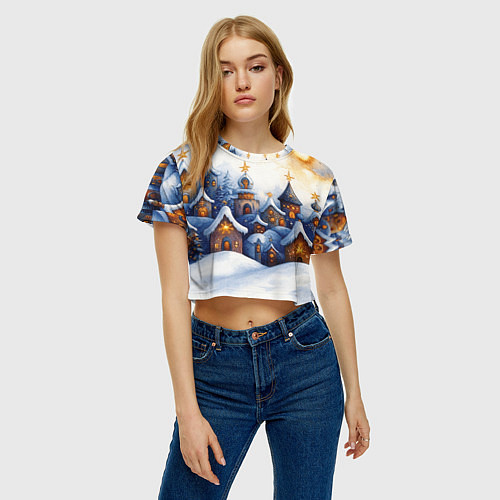 Женский топ Снежный новогодний городок / 3D-принт – фото 3