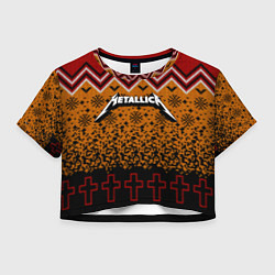 Футболка 3D укороченная женская Metallica christmas ugly sweater, цвет: 3D-принт