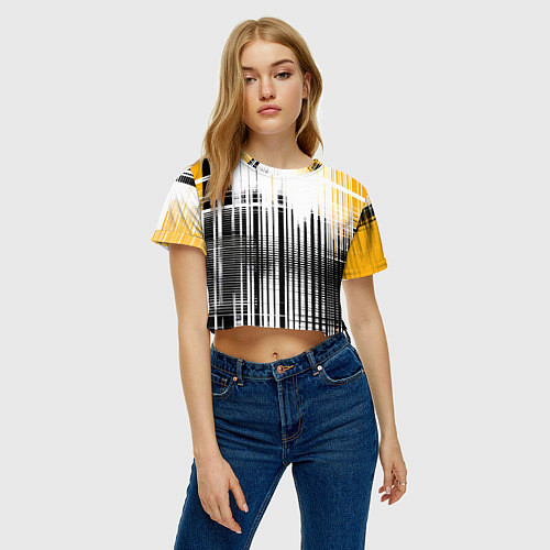 Женский топ Жёлто-чёрный гранж на белом фоне / 3D-принт – фото 3