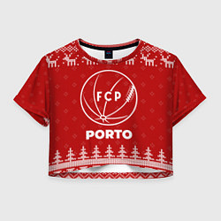 Футболка 3D укороченная женская Новогодний Porto с оленями, цвет: 3D-принт
