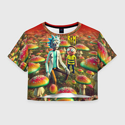 Футболка 3D укороченная женская Рик и Морти заблудились в мухоморном поле, цвет: 3D-принт