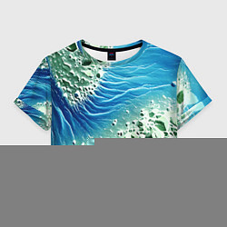 Футболка 3D укороченная женская Берег и синие волны, цвет: 3D-принт