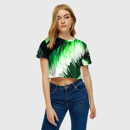 Женский топ Зелёно-белая абстракция на чёрном фоне / 3D-принт – фото 3
