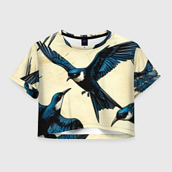Футболка 3D укороченная женская Ласточки, цвет: 3D-принт