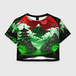 Футболка 3D укороченная женская Япония красно-зеленая природа, цвет: 3D-принт