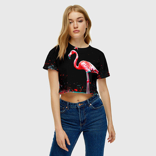 Женский топ Фламинго на черном / 3D-принт – фото 3