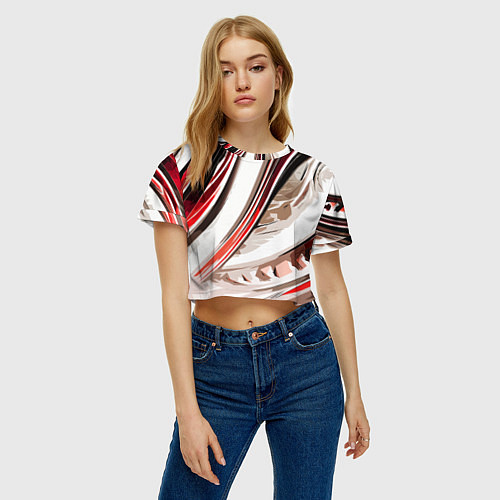 Женский топ Волнистая бело-красная абстракция / 3D-принт – фото 3