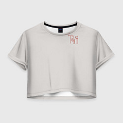 Футболка 3D укороченная женская Таня - красная надпись вязью, цвет: 3D-принт