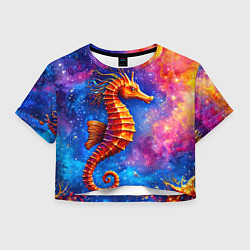 Футболка 3D укороченная женская Морской конек в космосе, цвет: 3D-принт