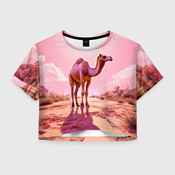 Футболка 3D укороченная женская Верблюд в розовой пустыне, цвет: 3D-принт