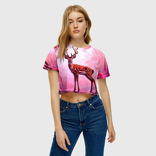 Женский топ Олень в розовом свете / 3D-принт – фото 3