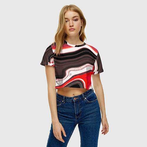 Женский топ Волнистые горизонтальные чёрно-красные полосы на б / 3D-принт – фото 3