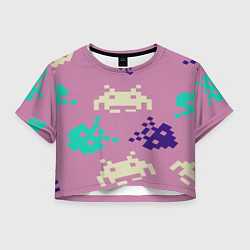 Футболка 3D укороченная женская Пиксели фильтр, цвет: 3D-принт
