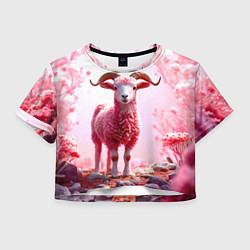 Футболка 3D укороченная женская Козел в розовом, цвет: 3D-принт