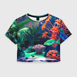 Футболка 3D укороченная женская Морское дно с кораллами, цвет: 3D-принт